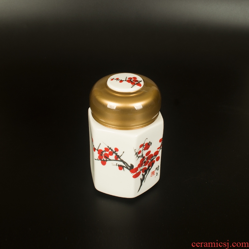 The New rotating hexagonal white porcelain tea pot portable small honey tea pot ceramic paste seal storage tanks
