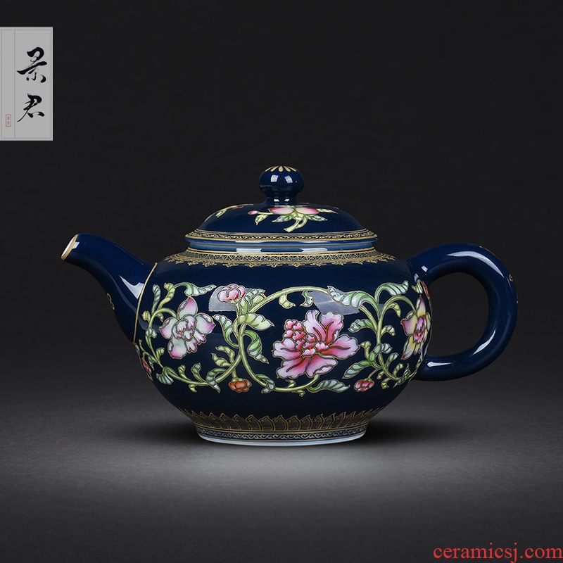 JingJunJi blue pure manual hand - made paint around branches flowers kung fu tea teapot jingdezhen ceramic teapot