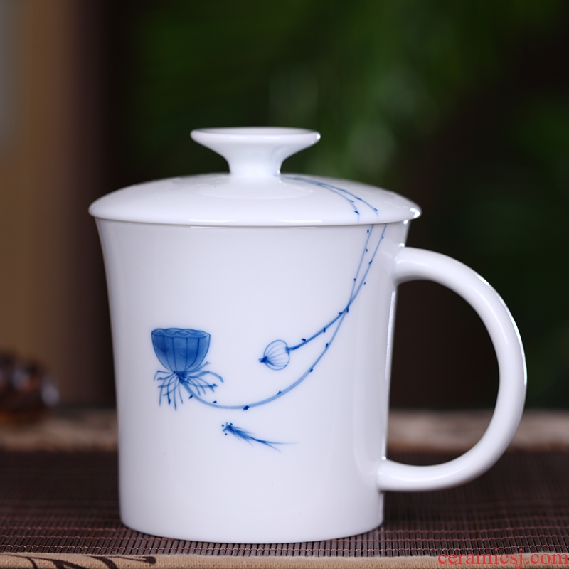 Jade butterfly jingdezhen ceramic cups with cover hand - made filter tea cup office cup meeting individual glass tea set