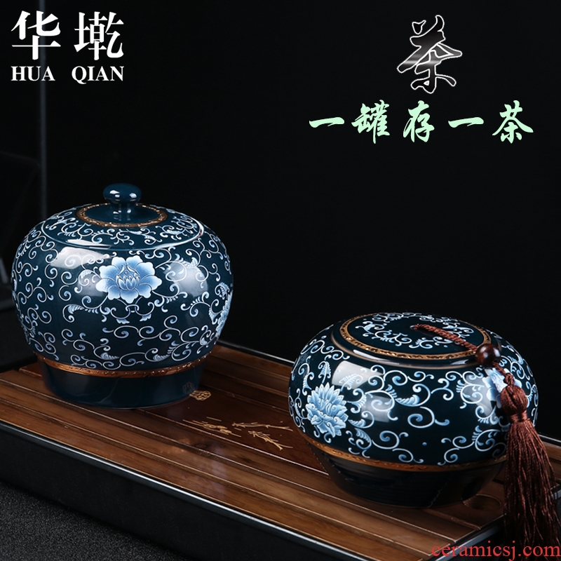China Qian Chinese simple hand - made the see colour of blue and white porcelain tea pot sealing ceramic POTS red POTS storage storage tank
