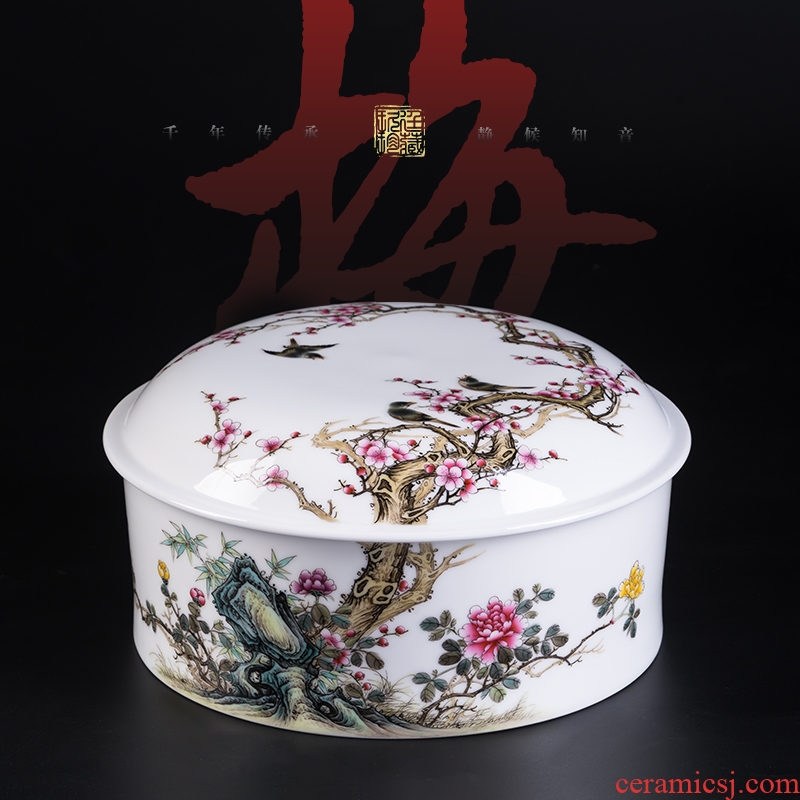 Jingdezhen manual hand - made pastel caddy fixings large storage tanks name plum powder enamel porcelain pot pu 'er tea cake
