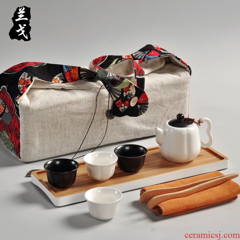 LanGeDing up travel tea set of household ceramic cups kung fu to crack the teapot cup tea accessories portable bag