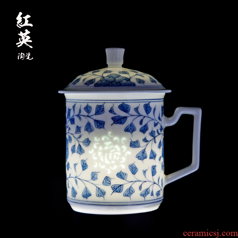 Hand the blue and white porcelain of jingdezhen ceramic cups with cover exquisite tea office suit large household boss cup