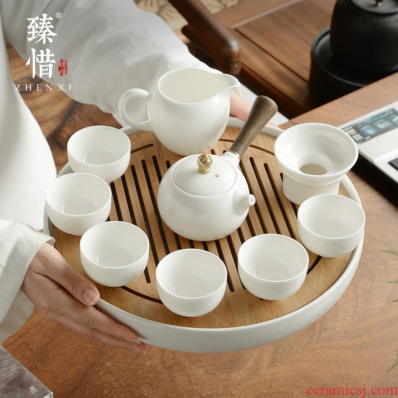 Become precious little white porcelain tea set contracted household ceramics kung fu tea set travel portable package Japanese small dry mercifully tea tray