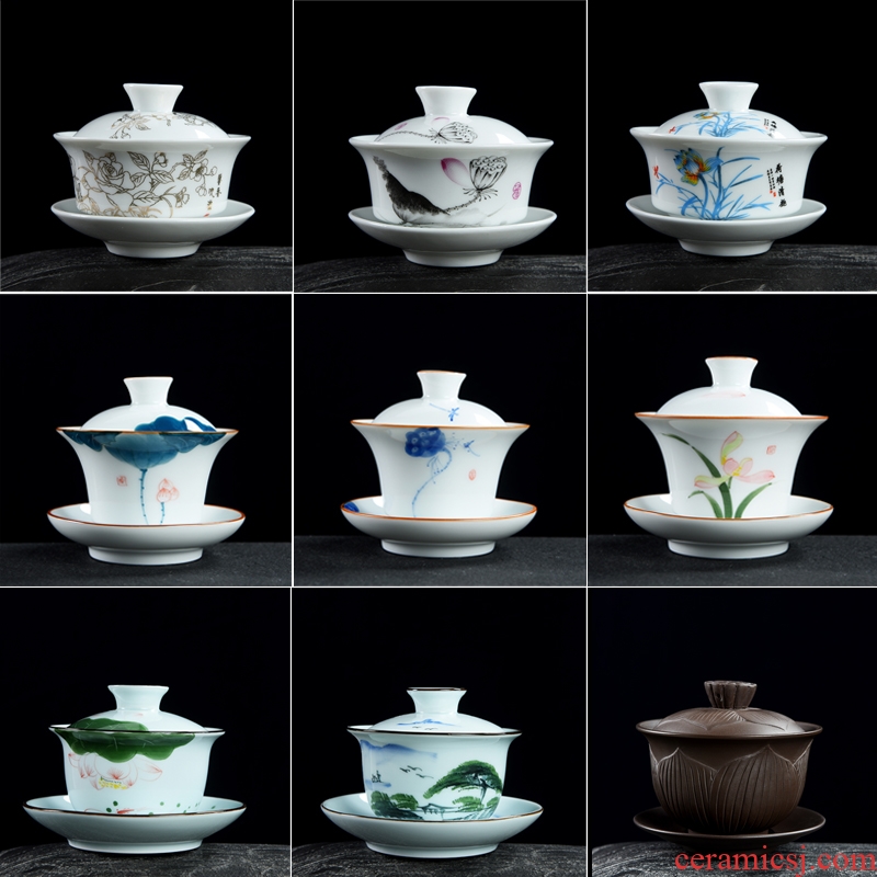 Hao chun ceramic tureen tea cup bowl celadon was the cover three to zero with kung fu large jingdezhen porcelain