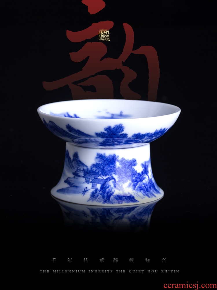 Nine at jingdezhen blue and white landscape filter) tea saucer hand - made ceramic filter kung fu tea accessories