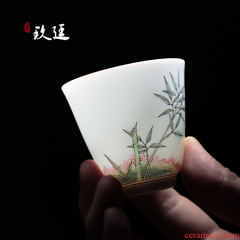About Nine katyn bamboo master cup single CPU jingdezhen ceramic colored enamel cup sample tea cup kung fu tea cup bell