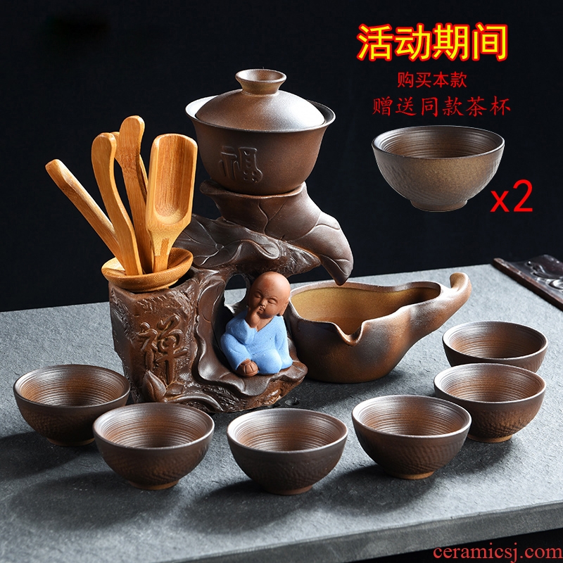 Hao chun lazy half automatic creative Shi Mopan kung fu tea, purple sand tea set of household ceramic teapot
