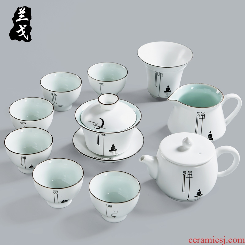 Having kung fu tea sets of inferior smooth glaze teapot tea up porcelain tureen gift set of household