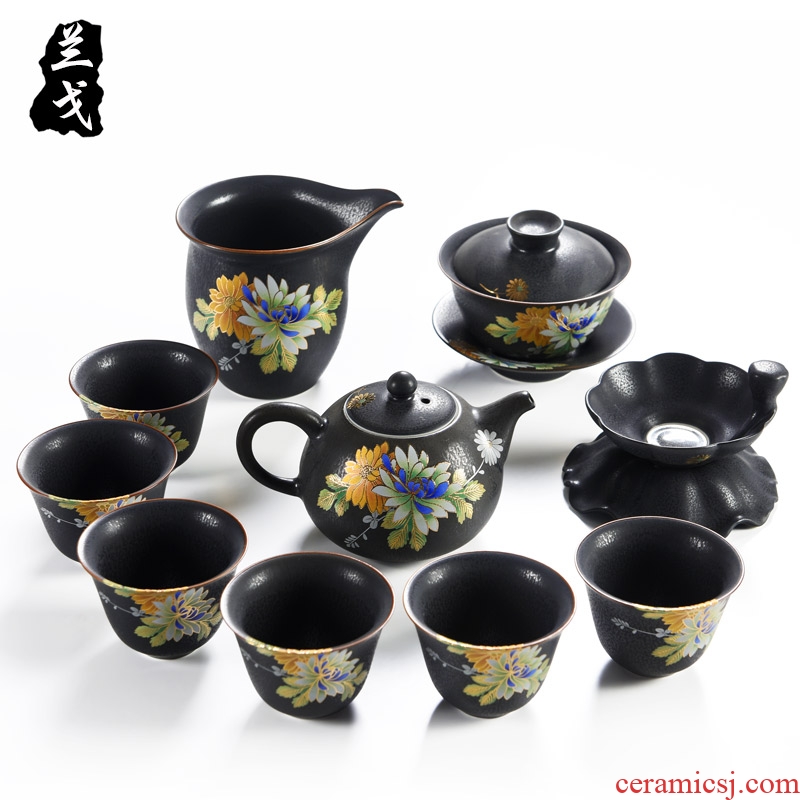 Having a complete set of kung fu tea set retro black pottery side put pot bearing household contracted your up porcelain gifts