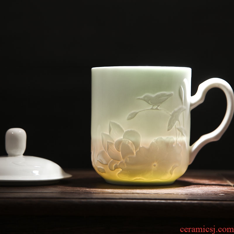 Jingdezhen ceramic cups with cover large glass cup pure white its office and household porcelain mugs