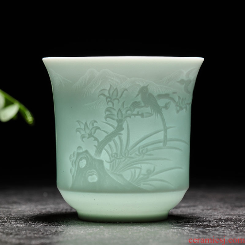 Jade butterfly sample tea cup kung fu master of jingdezhen ceramic tea set celadon cups cup single CPU carved small tea cups