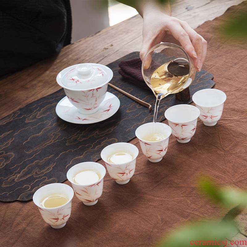 Good thing, jingdezhen ceramics by hand ipads porcelain kung fu tea set red bamboo cups tureen of a complete set of tea sets