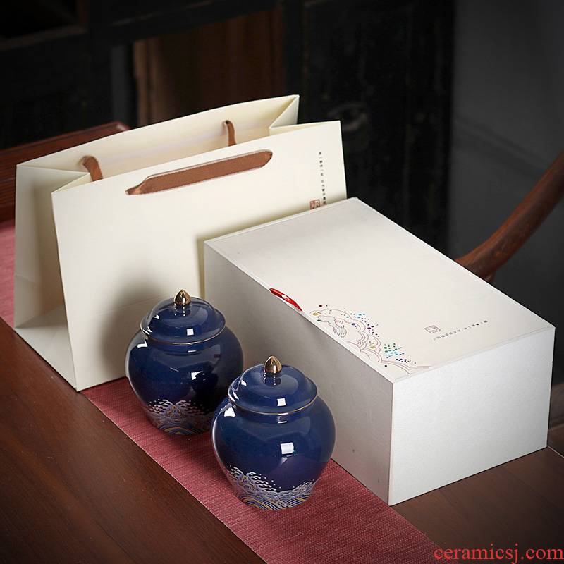 Retro caddy fixings gift boxes general ceramic tea pu 'er tea, green tea packaging high - grade half jins pack cartons