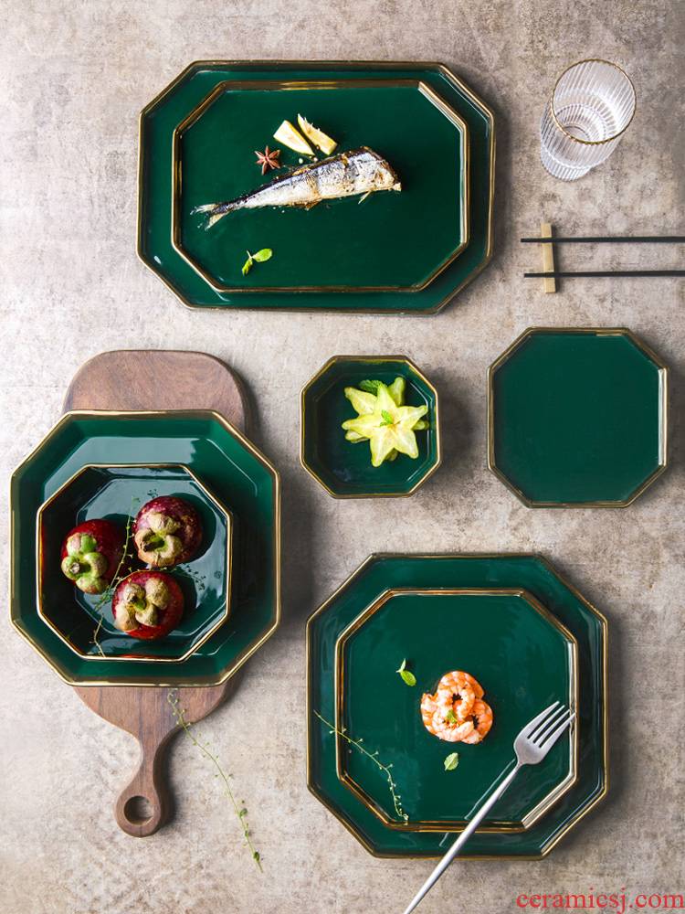 Nordic ceramic tableware, the duke of green paint ins up phnom penh dishes palace rectangular plate beefsteak plate of pasta dish