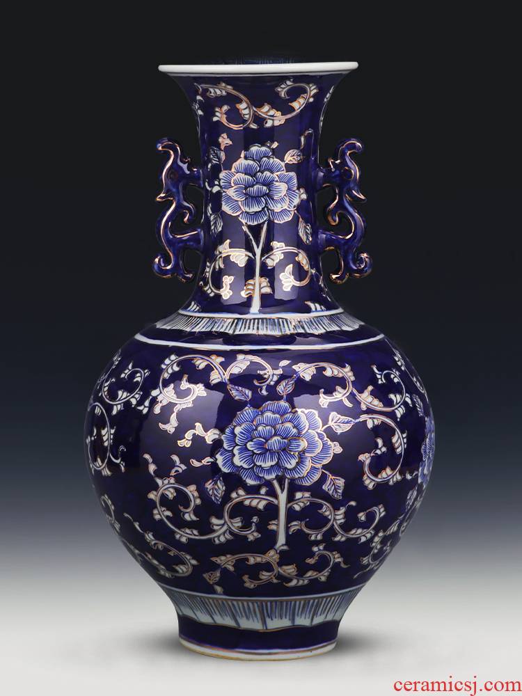 Jingdezhen hand - made ceramics large blue and white porcelain vase landed sitting room flower arranging Chinese style restoring ancient ways furnishing articles ornament
