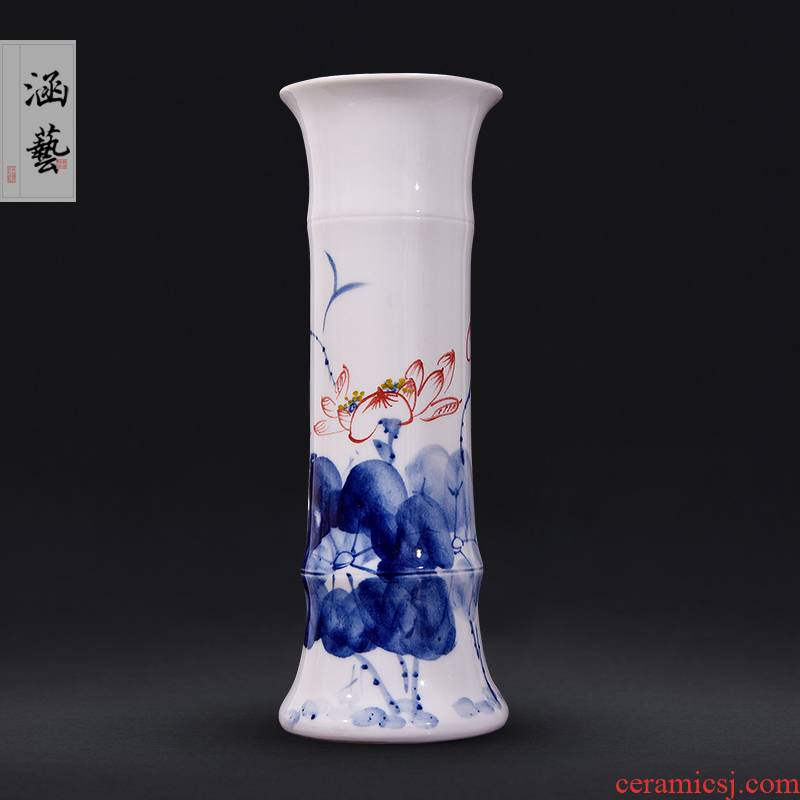 Jingdezhen blue and white porcelain painting Chinese checking flower vase furnishing articles sitting room porch decoration ceramics handicraft