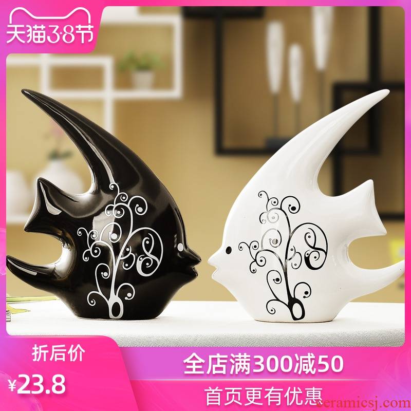 Creative new Chinese style household adornment handicraft small black and white, and I and contracted ceramic decoration indoor desktop furnishing articles