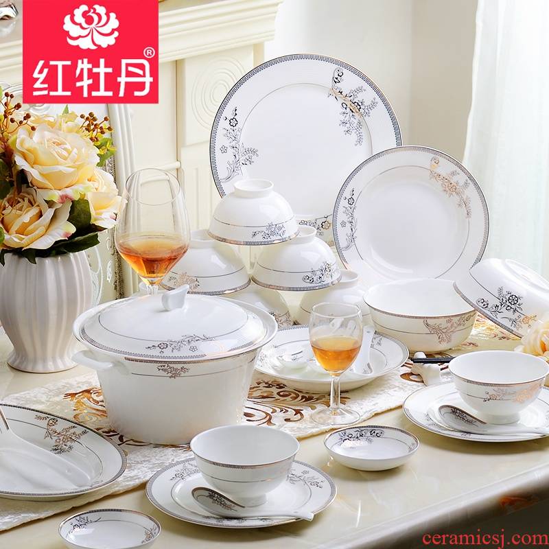 Red peony tangshan dishes suit household ipads porcelain tableware suit the dishes the household of Chinese style up phnom penh wedding gifts
