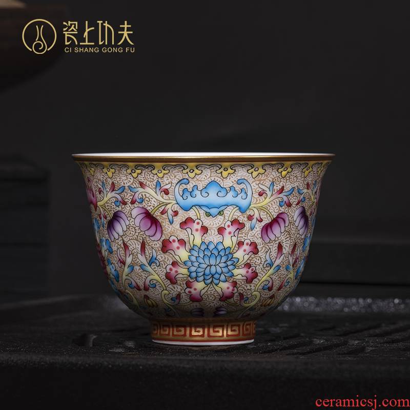 Jingdezhen ceramic tea cup colored enamel hand - made treasure phase grain see colour master cup single CPU individual cup expressions using