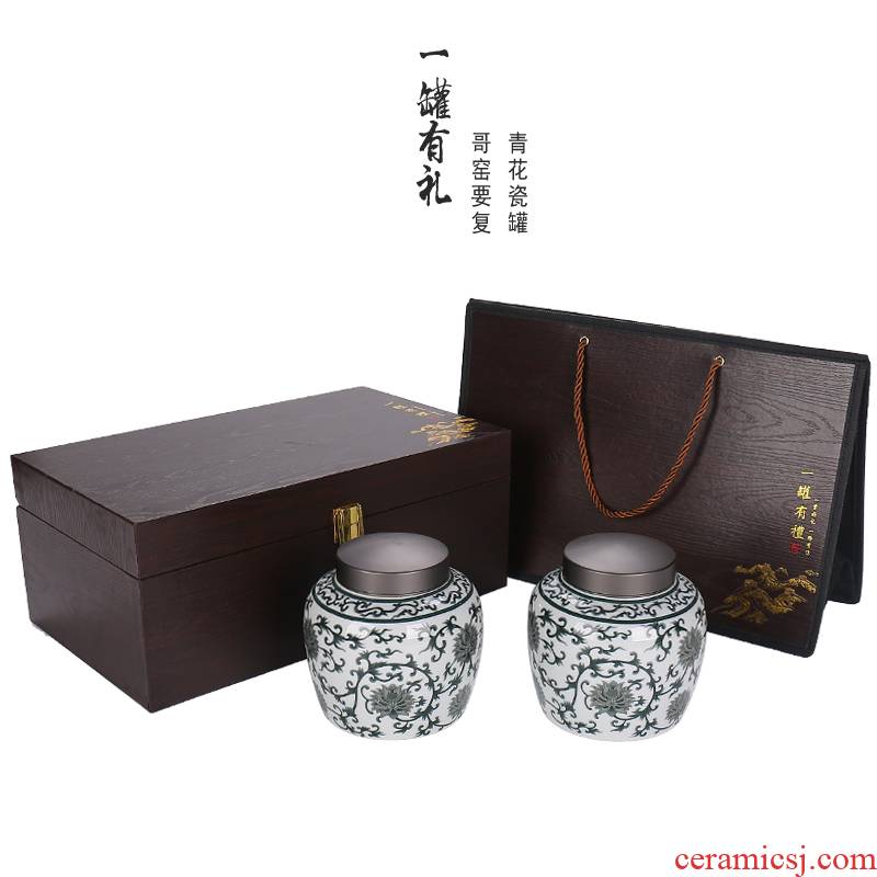 Archaize ceramic pu 'er tea caddy fixings box of green tea crude TaoCun sealed as cans of blue and white porcelain tea pot gift boxes