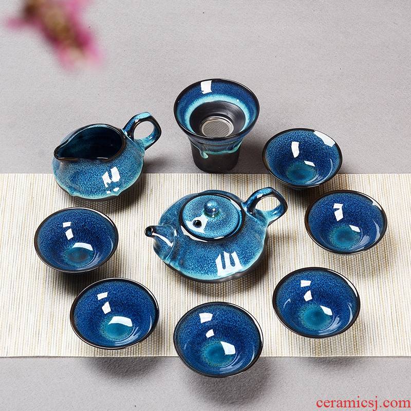 Ceramic temmoku droplets of a complete set of blue amber glaze tureen kung fu tea set up built lamp that suit sample tea cup cup teapot