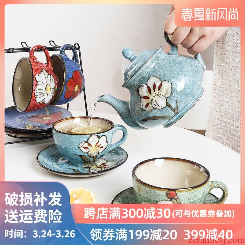 Yuquan tea pot set household cooking pot teapot hand - made variable glaze ceramic coffee cups and saucers suit gift box