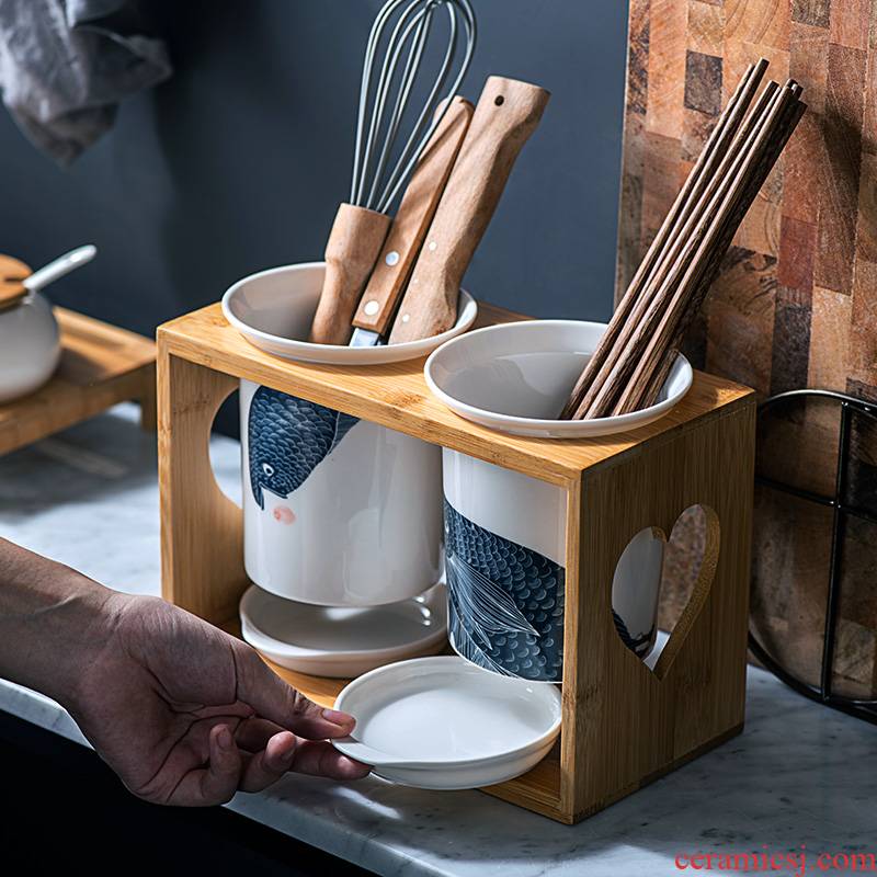 Ceramic chopsticks basket household rack chopsticks basket tube drop contracted multi - function receive a shelf in the kitchen