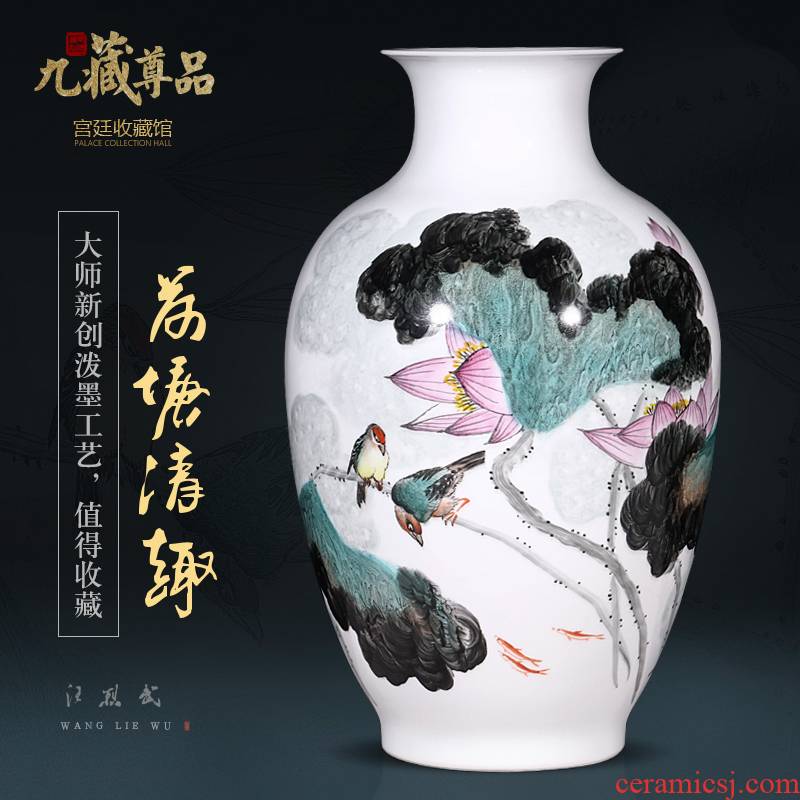 Jingdezhen chinaware lotus hand - made pastel splash ink bottles of Chinese style living room TV ark, flower arranging porch is decorated furnishing articles