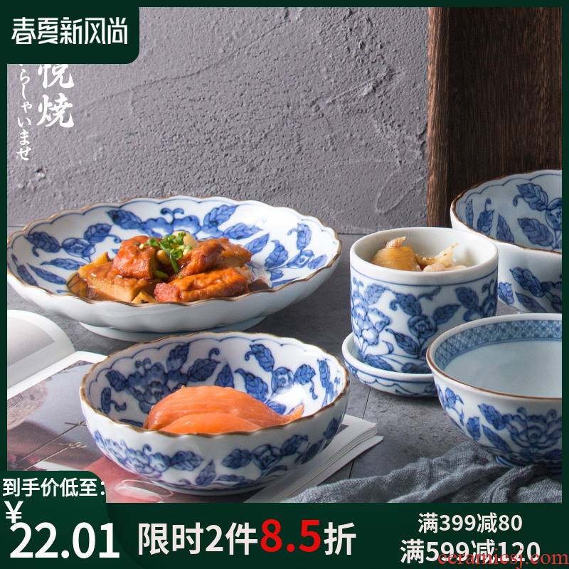 Blue camellia household small bowl of rice bowls imported from Japan Japanese rainbow such as bowl and wind tableware ceramics creative by by pot