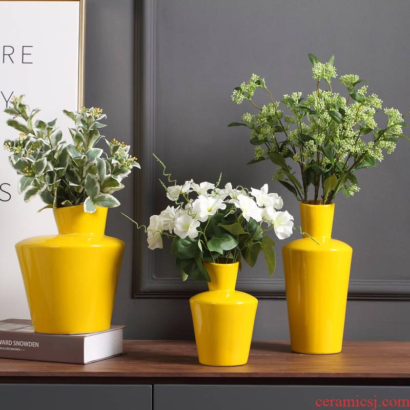 Micro act the role ofing industry flagship store yellow ceramic vase furnishing articles furnishing articles home decoration flower arrangement sitting room