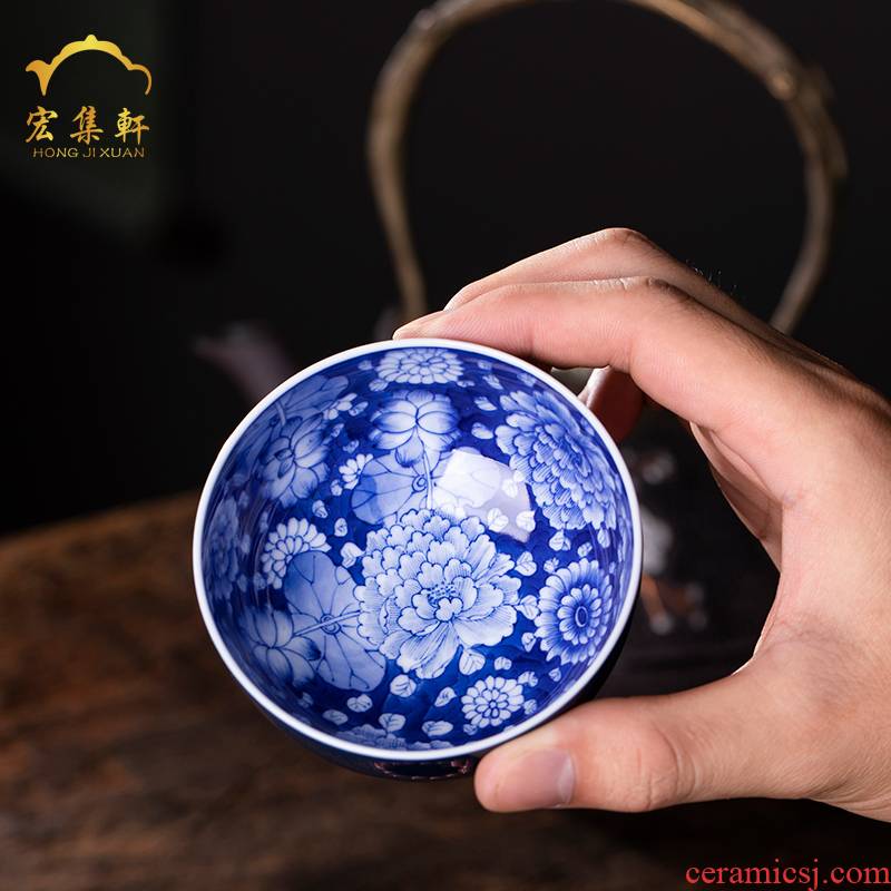 Small kung fu masters cup single cup of jingdezhen ceramic cups ji indigo flowers sample tea cup hand - made within individual use