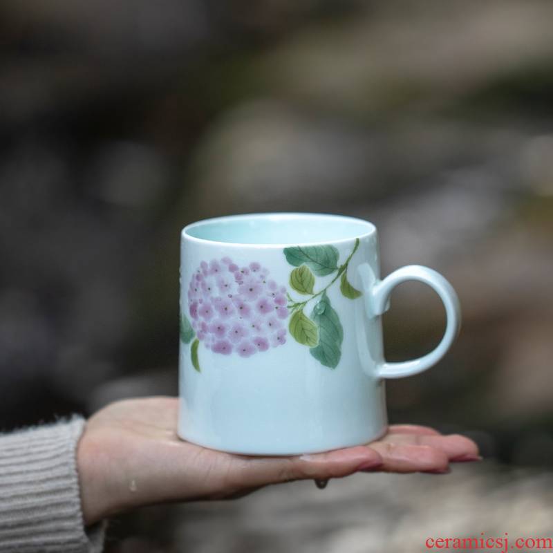 Landscape hand - made cup series hydrangea camellia osmanthus pomegranate persimmon beautiful checking ceramic mugs of household