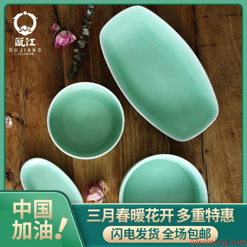Oujiang longquan celadon fish dish 12 inches long ceramic disc Chinese snack plate home straight expressions using salad bowl of soup bowl