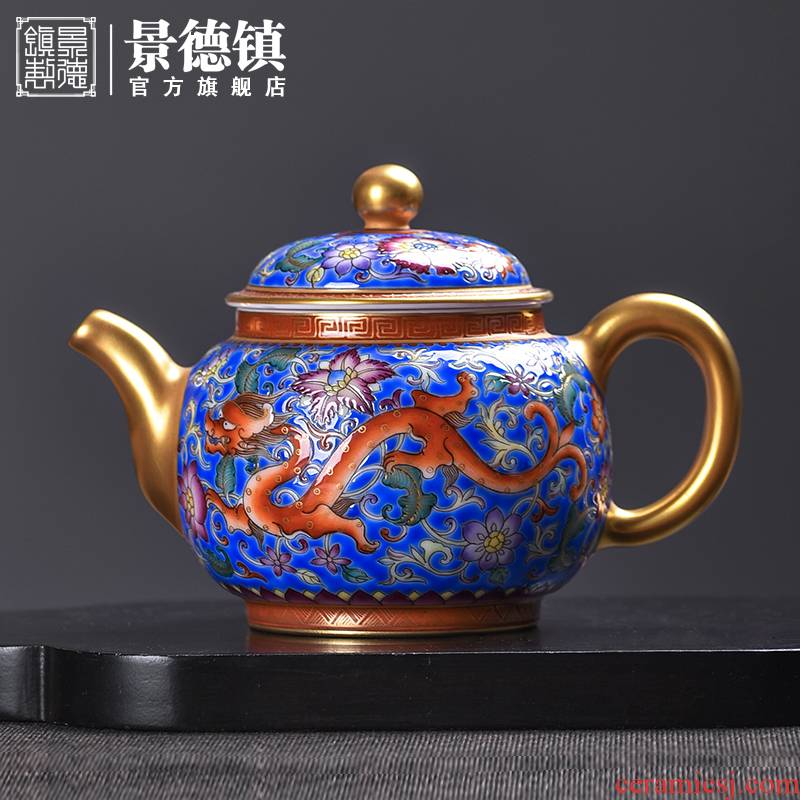 Jingdezhen flagship store hand - made see kung fu teapot white porcelain enamel dragon grain teapot Chinese archaize single pot