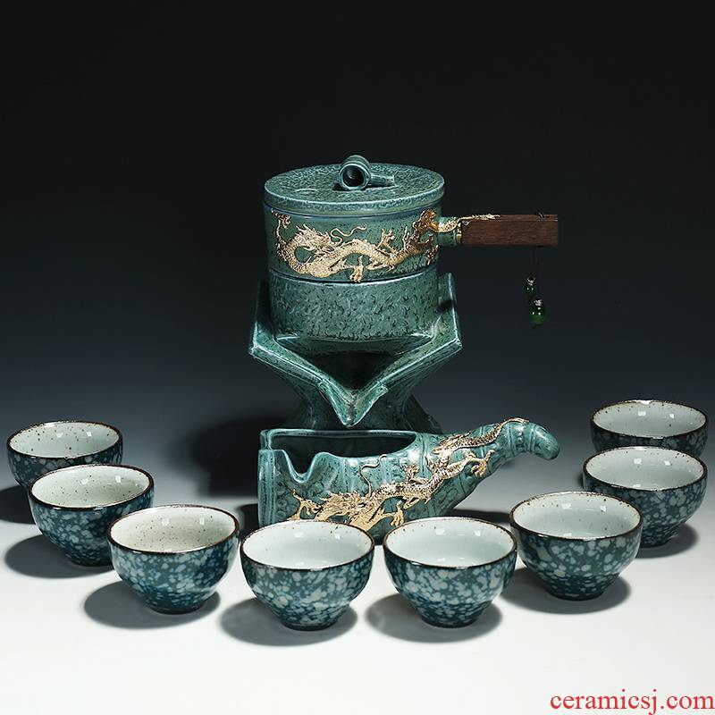 Ceramic stone mill half automatic kung fu tea set household ancient up creative lazy people make tea cups