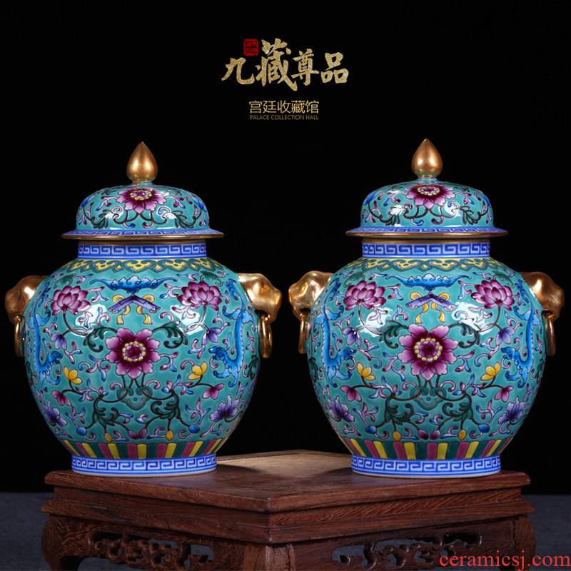 Jingdezhen ceramics vase antique hand - made enamel bound lotus flower paint pot caddy fixings general furnishing articles