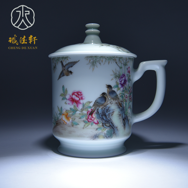 Cheng DE xuan jingdezhen hand - made with cover powder enamel small 8 home office cup high - grade tea rich harmony