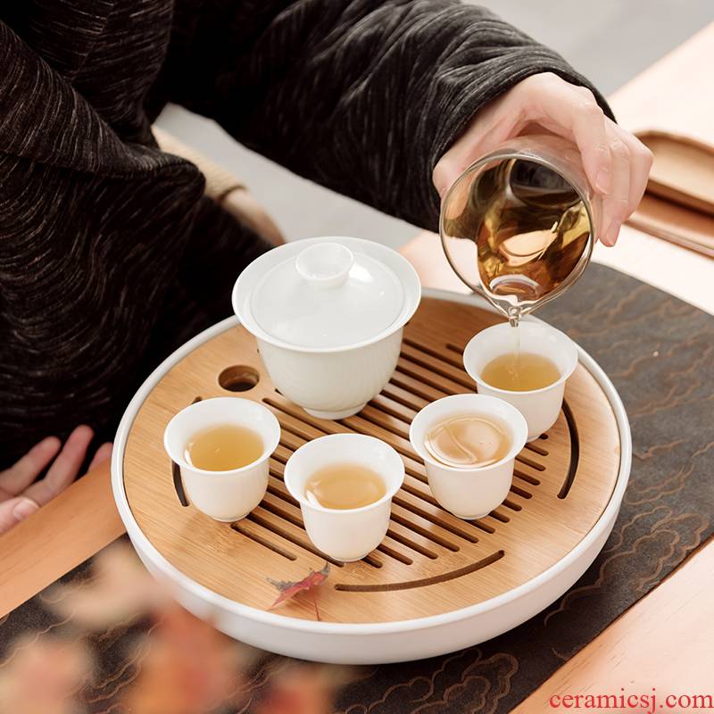 JingLanShan content I and contracted ceramic tea set suit household jingdezhen zen kung fu tea tray office"