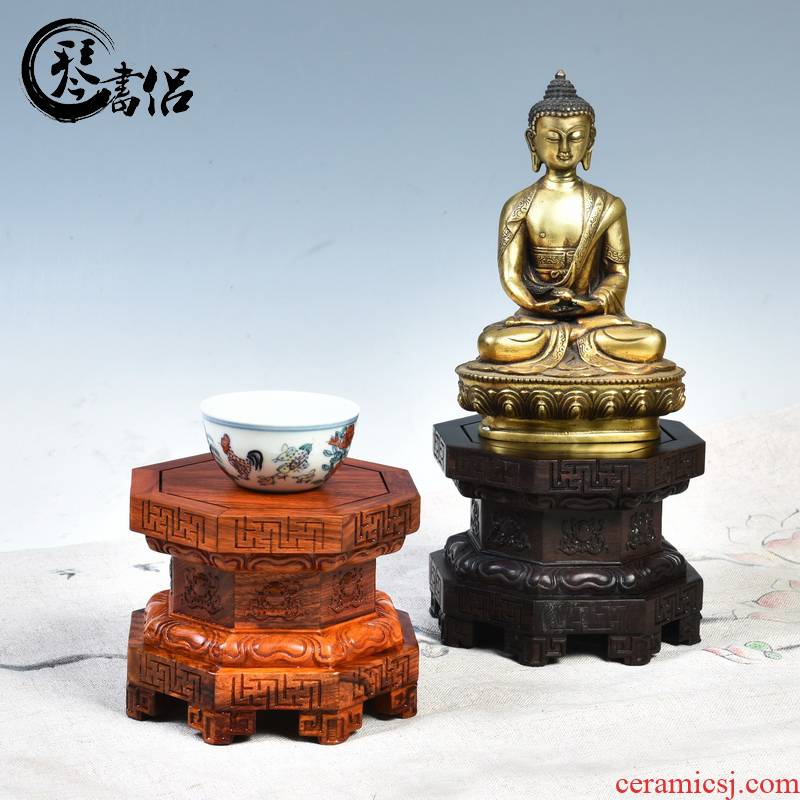 Redwood base for Buddha furnishing articles heightening anise wood stone lotus jade Buddha guanyin kong base