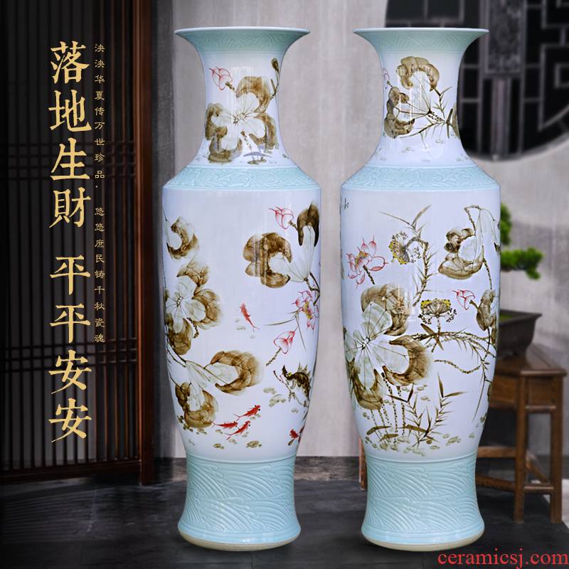 Jingdezhen ceramic hand - made landing large vase housewarming company hotel hall decoration as furnishing articles
