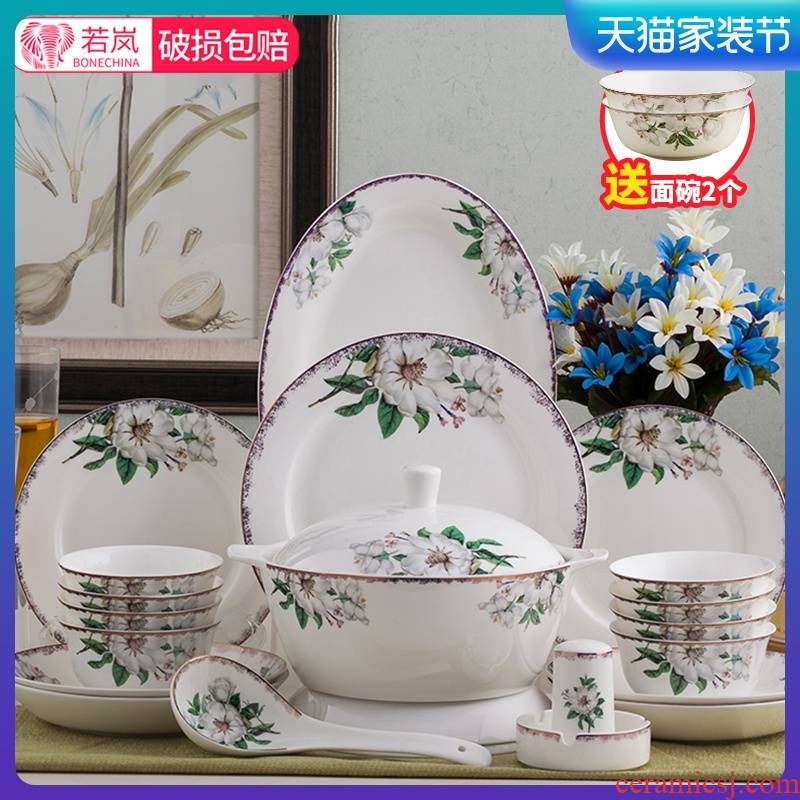 Tangshan dishes suit ipads porcelain tableware suit ceramic dishes Korean household contracted 10 portfolio bowl chopsticks sets