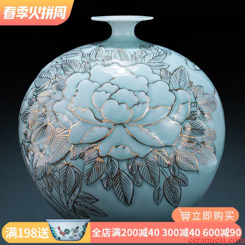 Antique hand - made paint shadow greengage bottles of jingdezhen ceramics vase peony large Angle of the sitting room what decorative furnishing articles