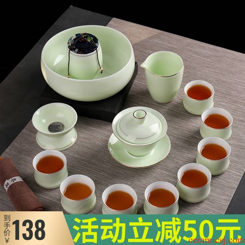 Ultimately responds kongfu tea sets tea cup household contracted sitting room pure color of jingdezhen ceramic lid bowl of a complete set of gift box
