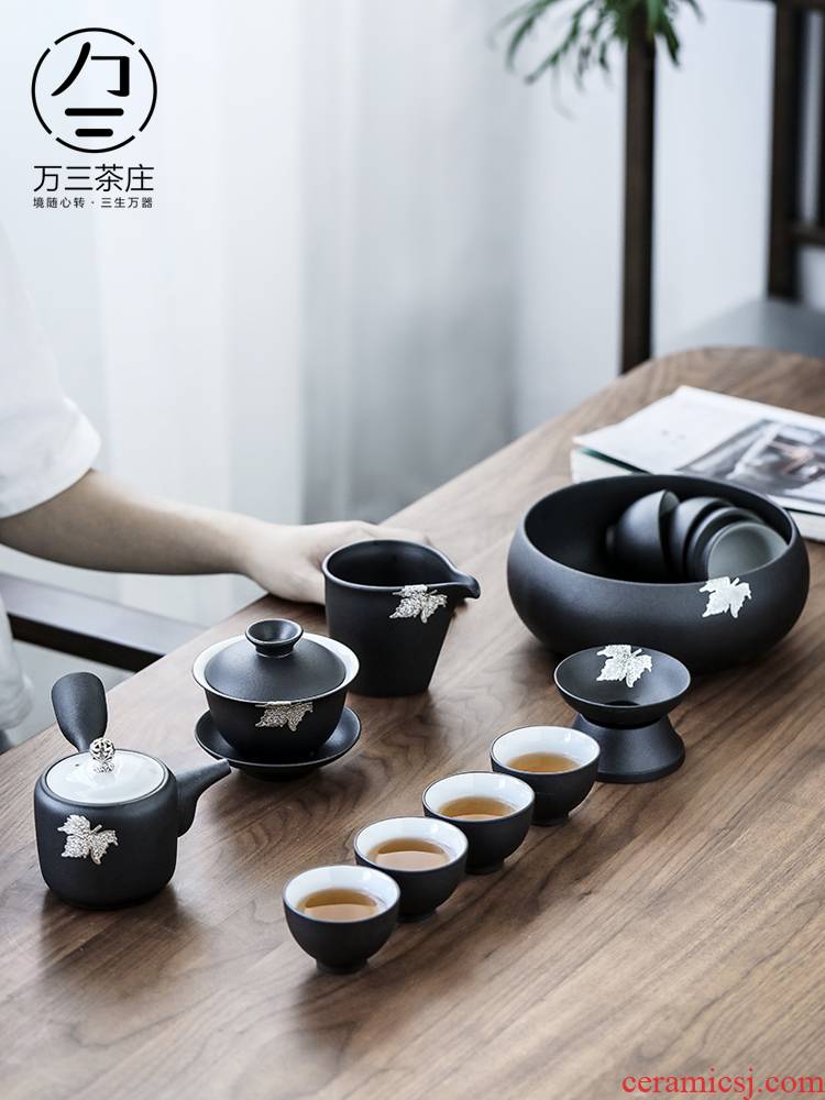 Three thousand tea tea set of black suit household Japanese ceramic teapot teacup kung fu tea zen gift boxes