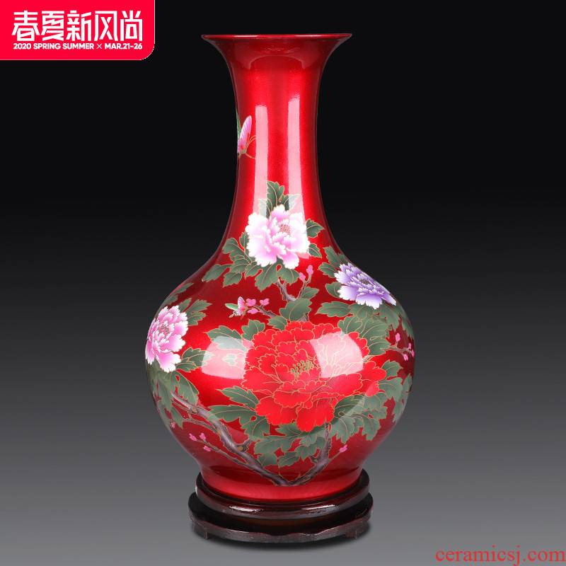 Jingdezhen ceramics vase furnishing articles red flower arranging the sitting room of Chinese style household decorations arts and crafts porcelain decoration