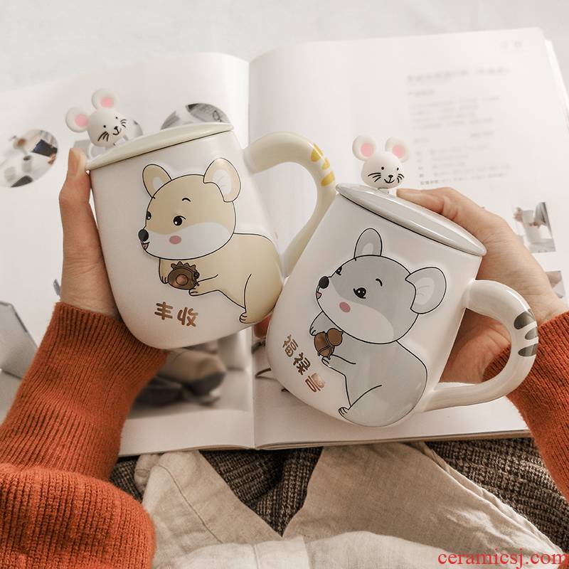 The Mouse cup household contracted express girl heart cup ins individuality creative ceramic keller with spoon