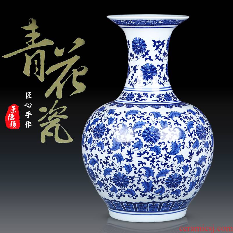 Jingdezhen ceramics archaize sitting room place flower arrangement craft landing big blue and white porcelain vase vase decoration