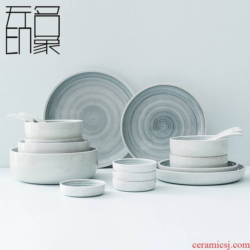 Unknown impressed Korean dishes suit creativity under the glaze color tableware flat - bottomed dishes gifts ceramic dishes