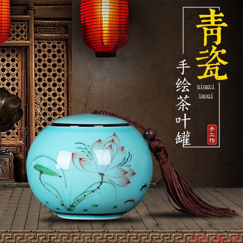 Chinese hand - made ceramic tea pot lotus jingdezhen celadon portable household seal pot moistureproof half jins to trumpet